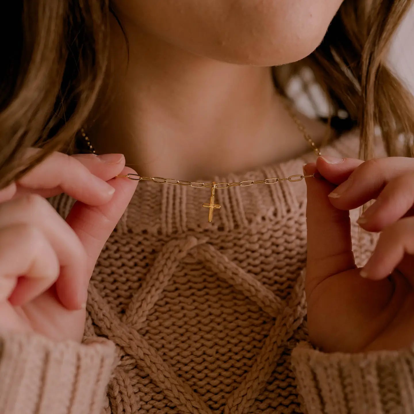 'DEEPLY LOVED' GOLD CROSS NECKLACE