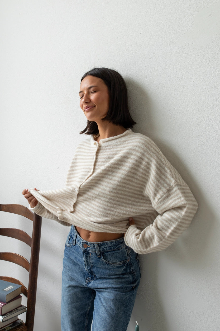 CHURCH GIRL KNIT - CREAM STRIPE