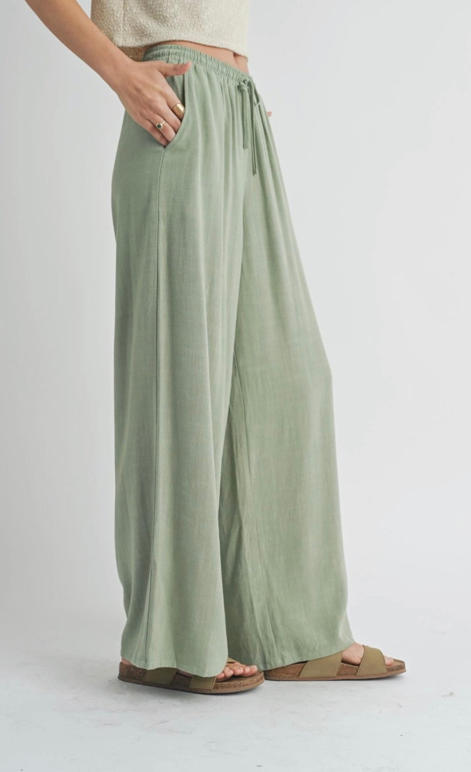 BREEZY LINEN PANTS - GREEN