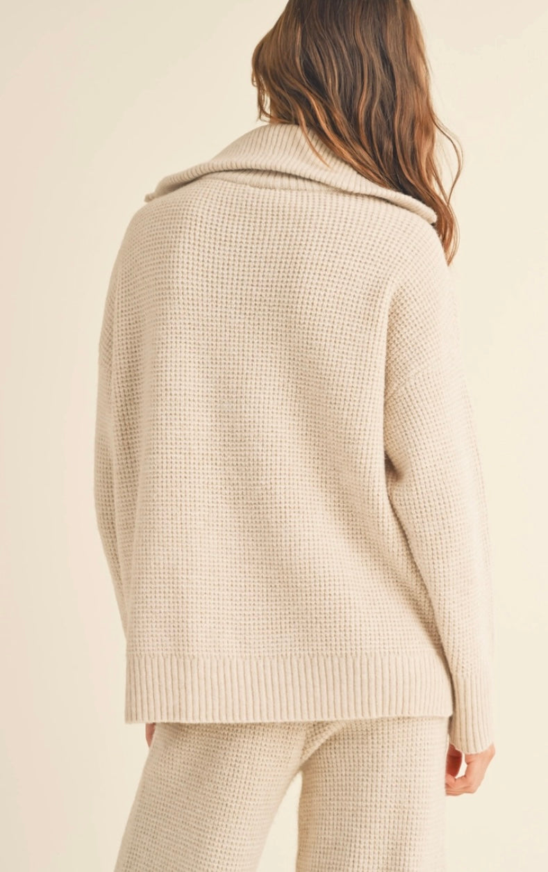 WAFFLE KNIT HALF ZIP