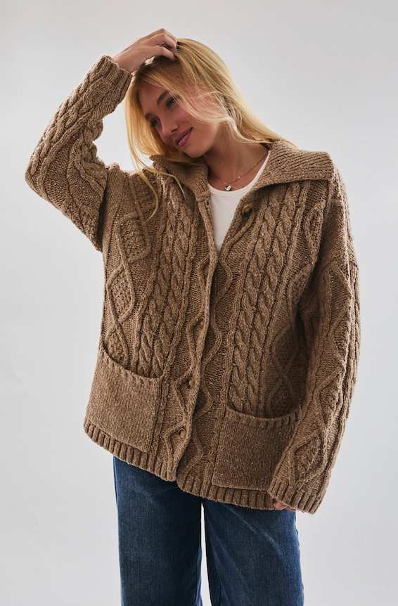 RENNA CHUNKY CARDGIAN - ESPRESSO