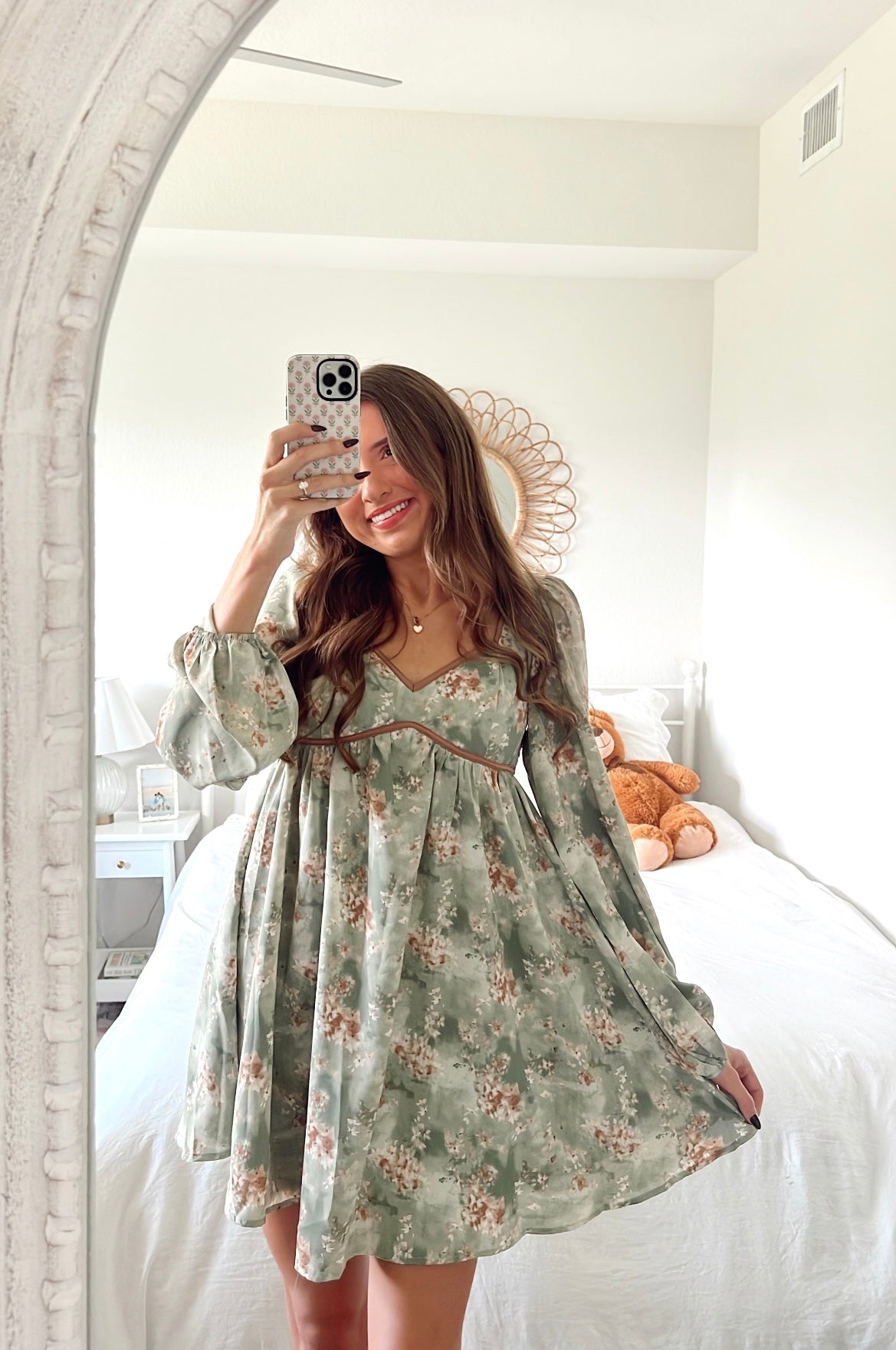SAGE FLORAL MINI DRESS
