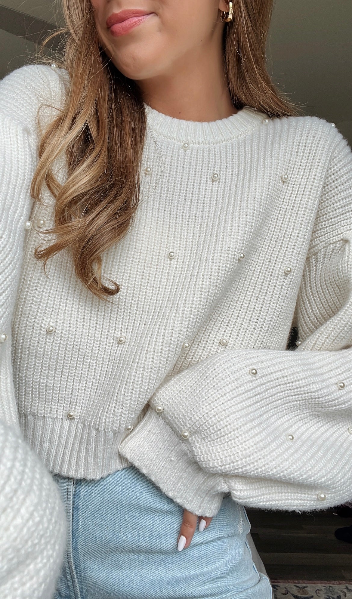 IVORY PEARL DETAIL SWEATER