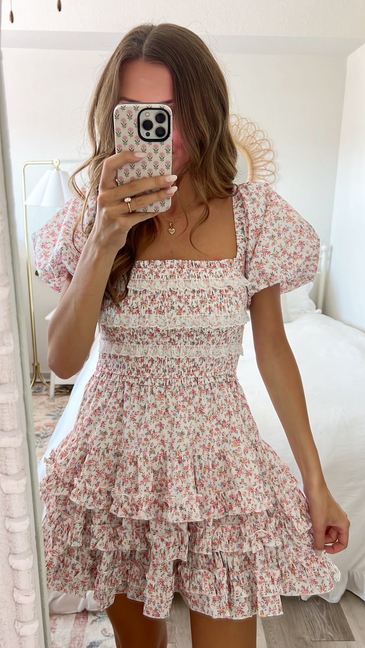 LACE TRIM MINI DRESS - PINK
