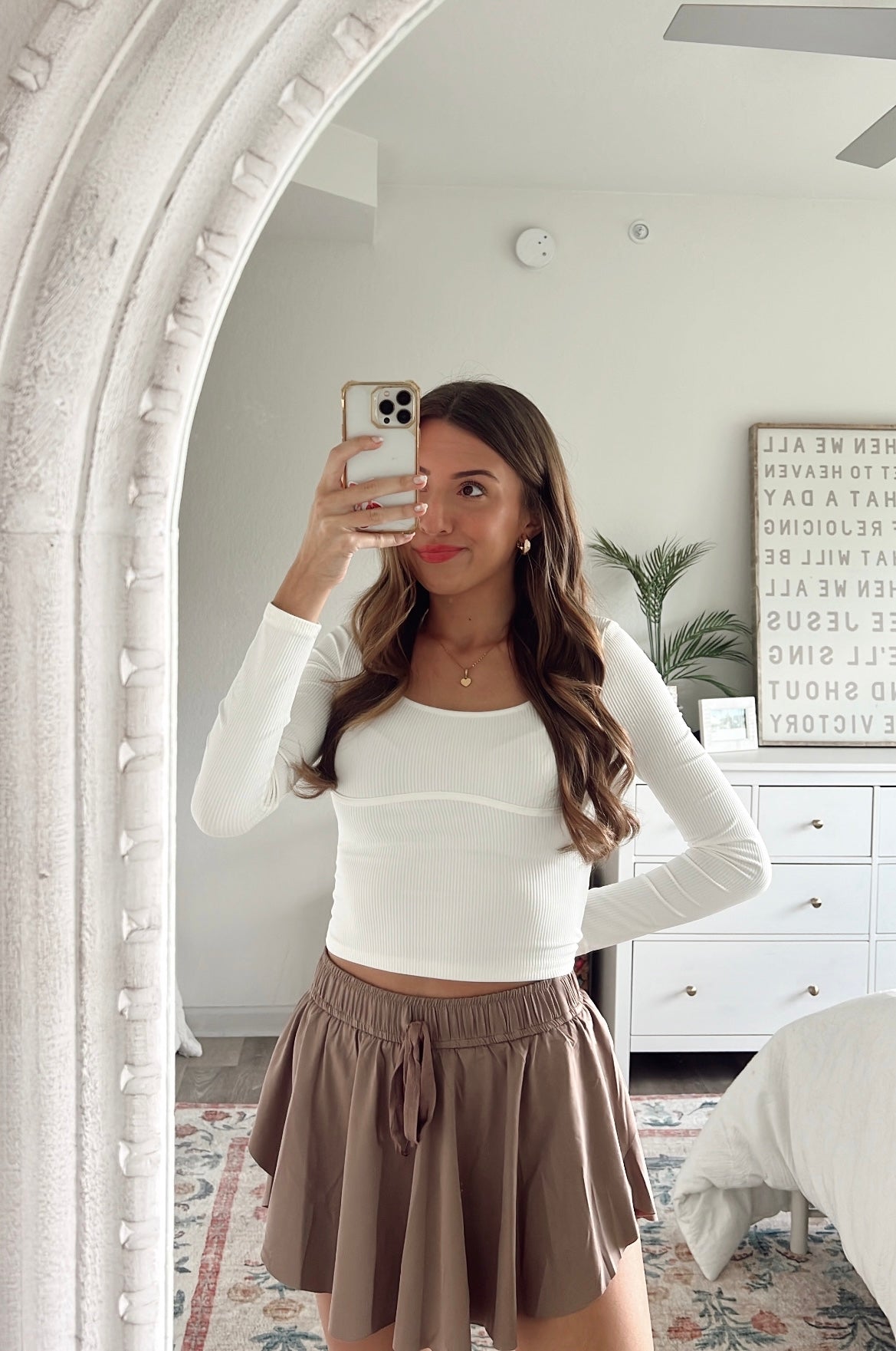 GO WITH THE FLOW SKORT - TAUPE