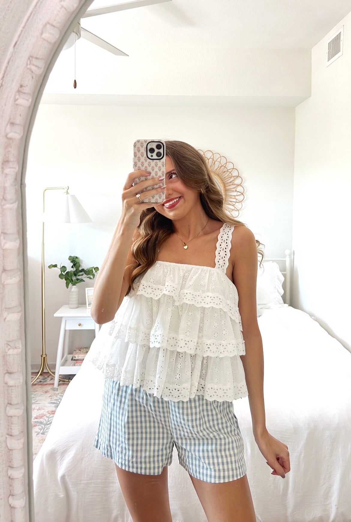 EYELET RUFFLE TOP