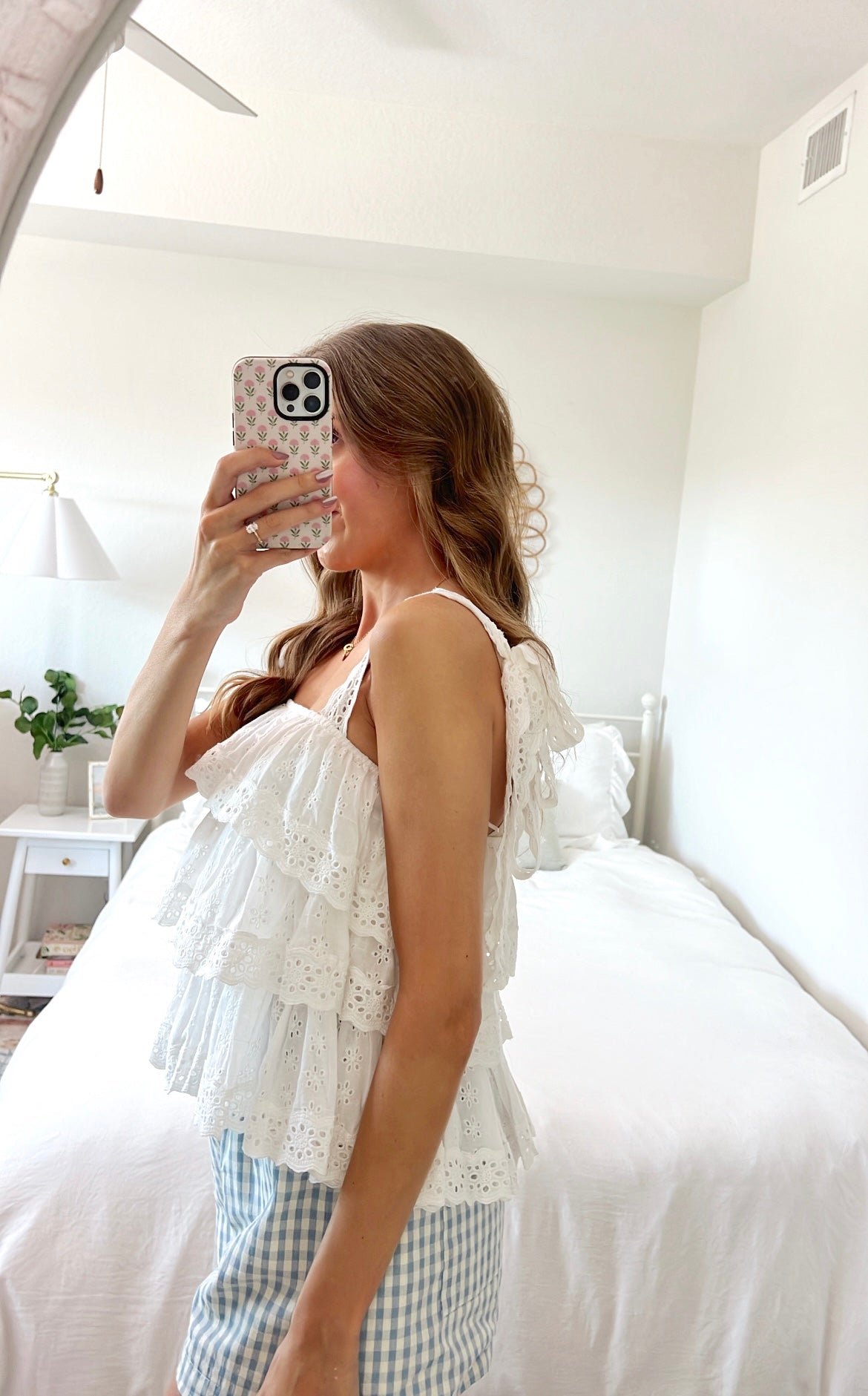 EYELET RUFFLE TOP