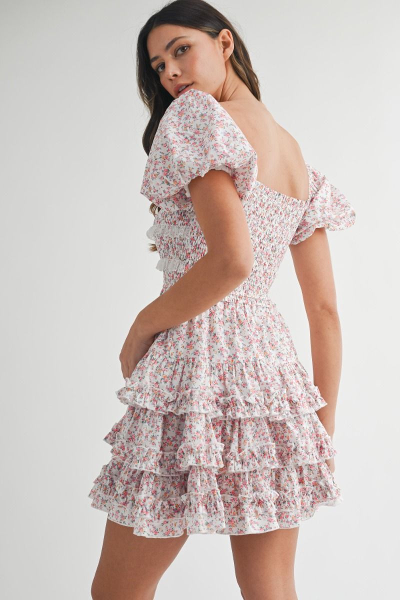 LACE TRIM MINI DRESS - PINK