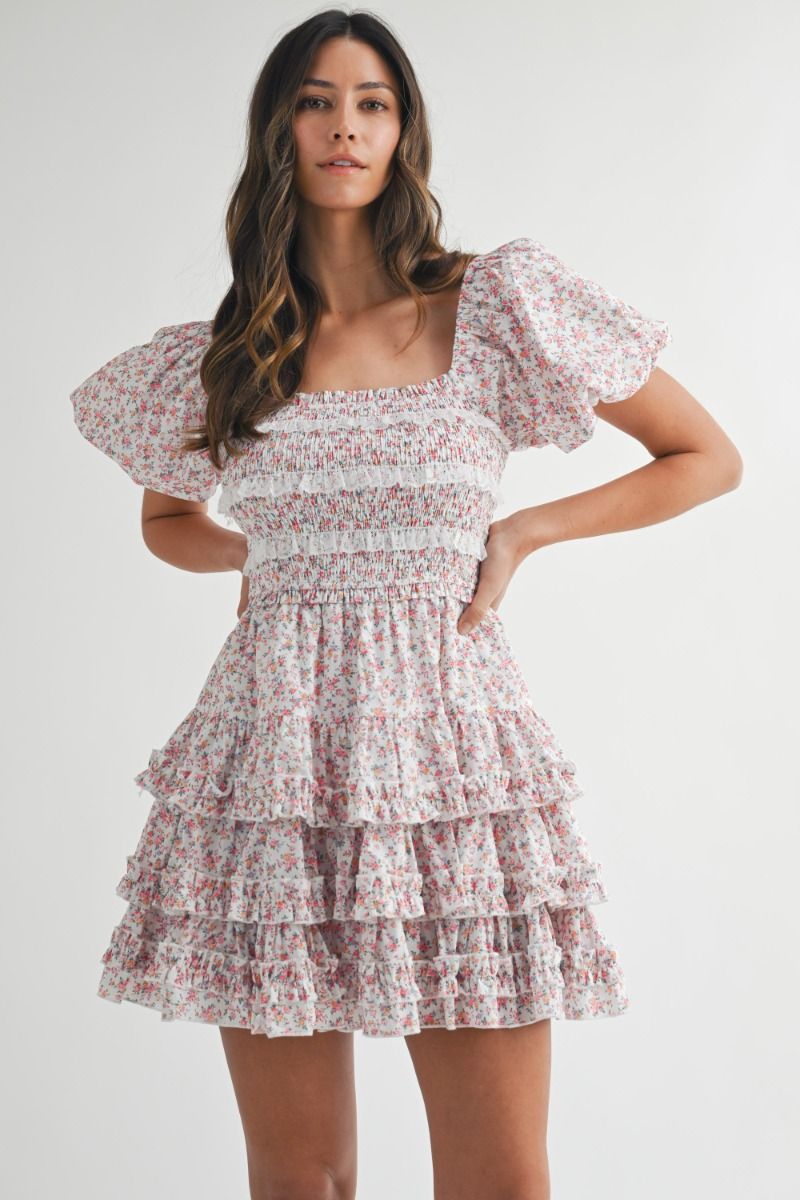 LACE TRIM MINI DRESS - PINK