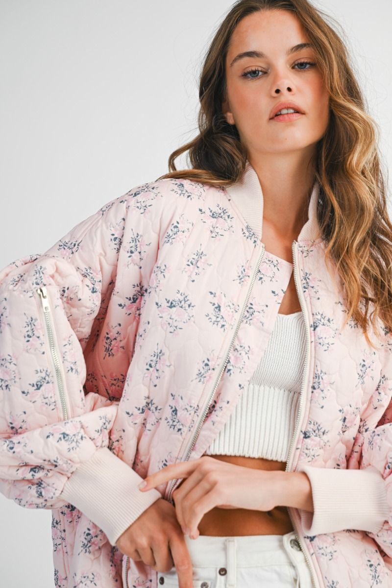 FLORAL BOMBER JACKET - MAUVE