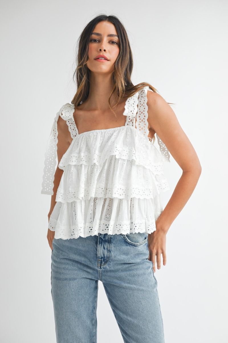 EYELET RUFFLE TOP