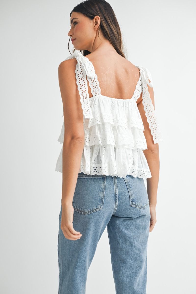 EYELET RUFFLE TOP