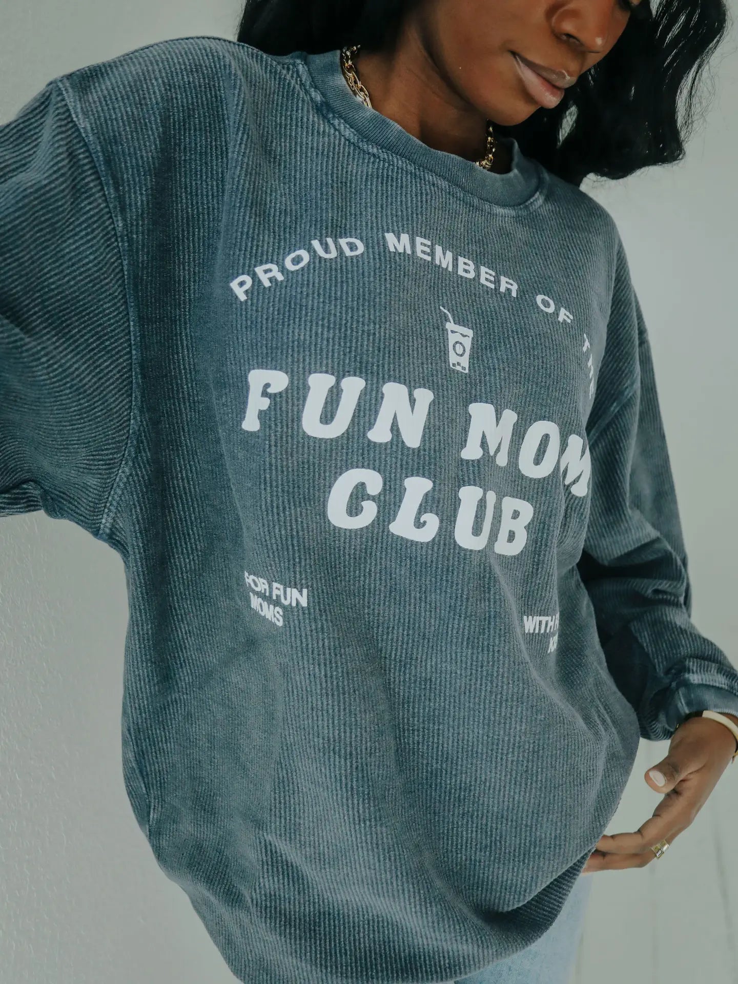 'Fun Mom Club' Corded Crew