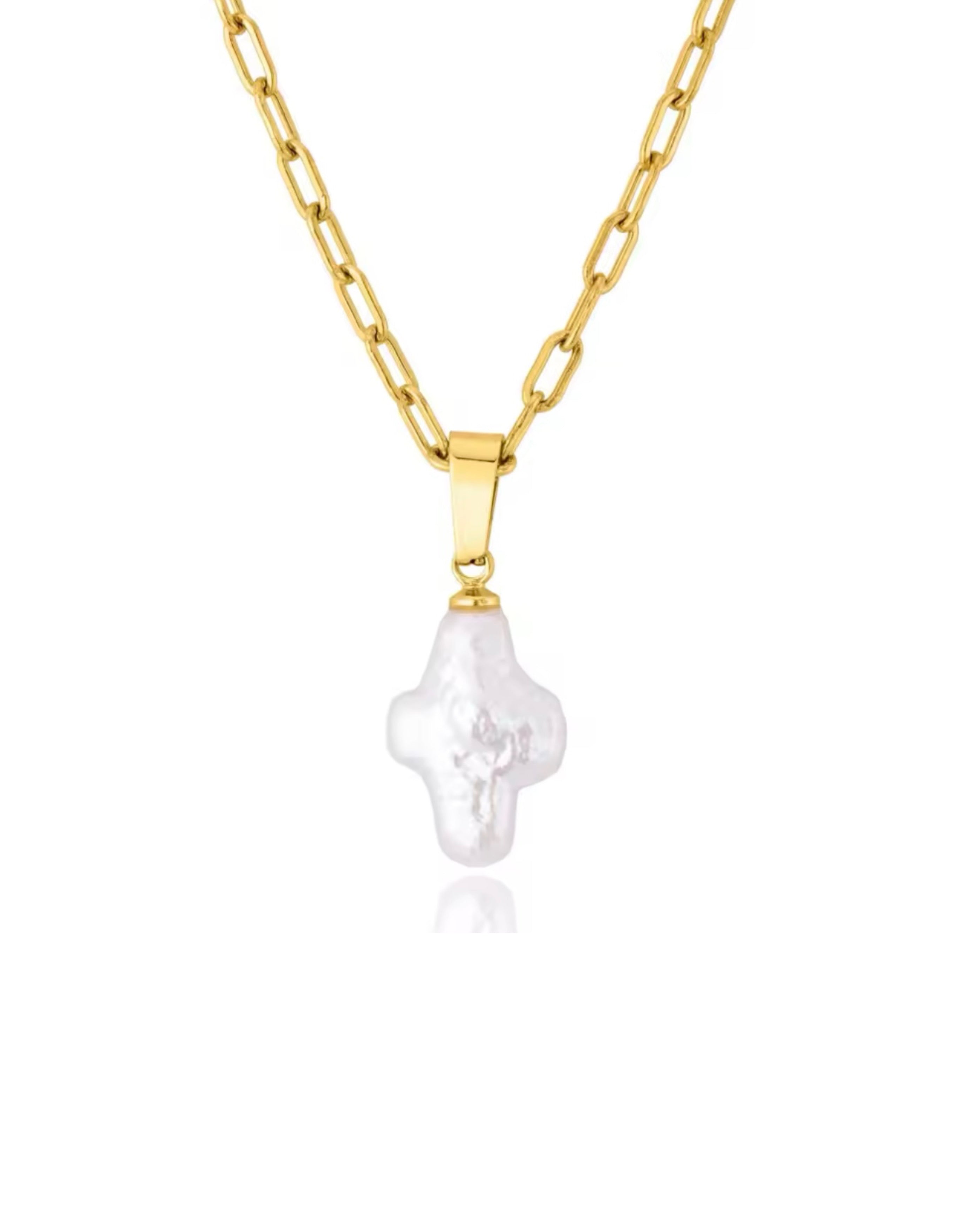 Mini Pearl Cross Necklace