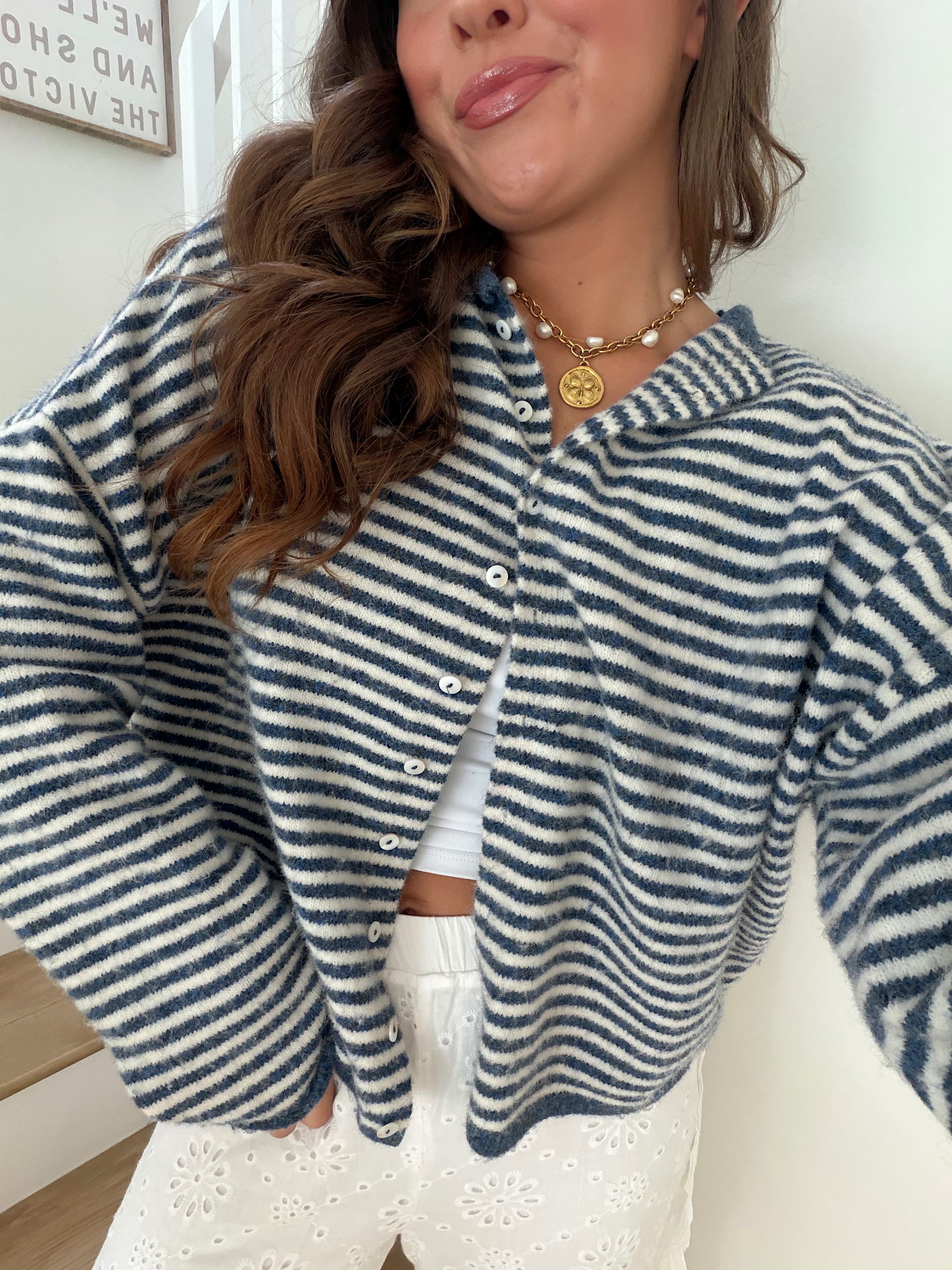 Church Girl Knit - Navy Stripe