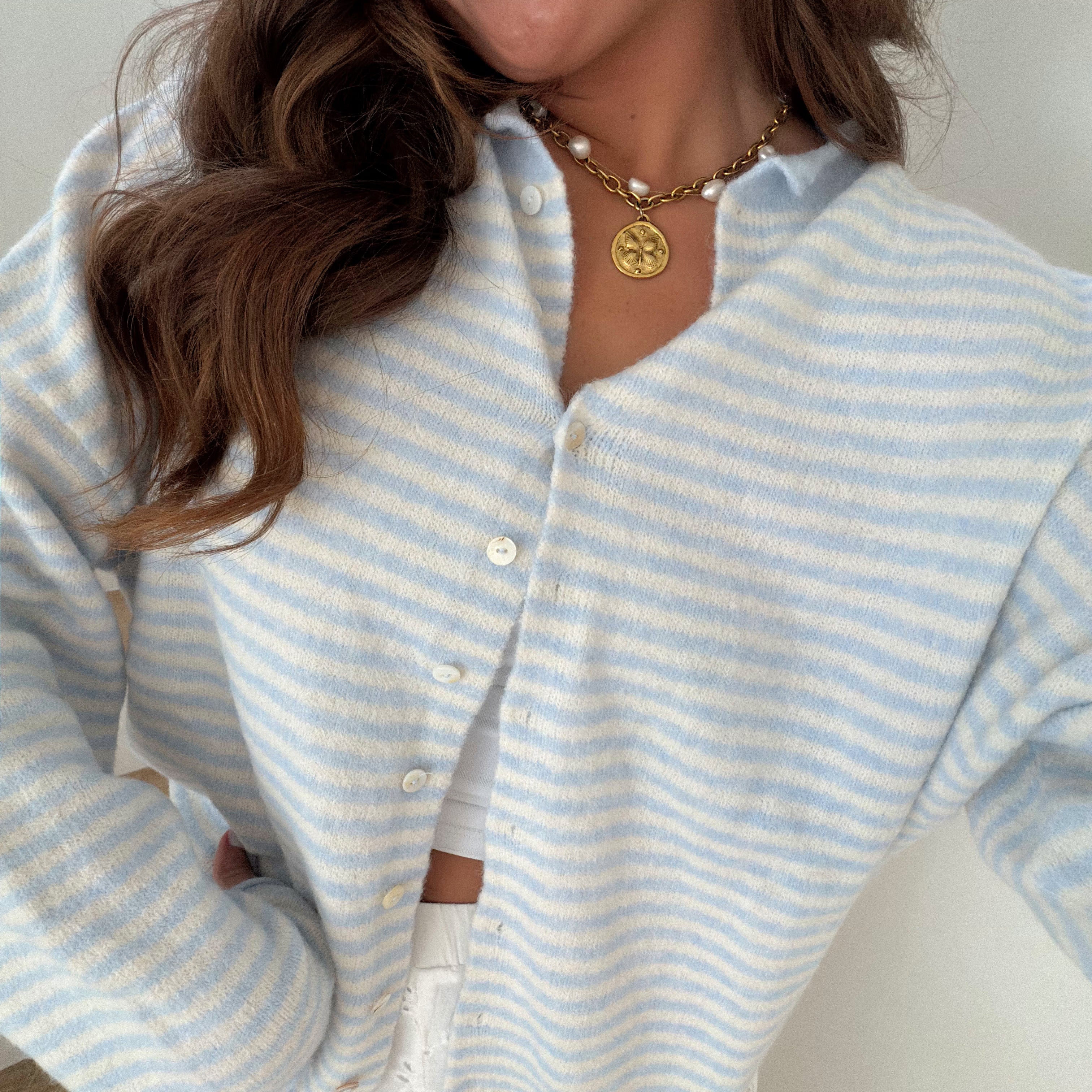 Church Girl Knit - Baby Blue Stripe