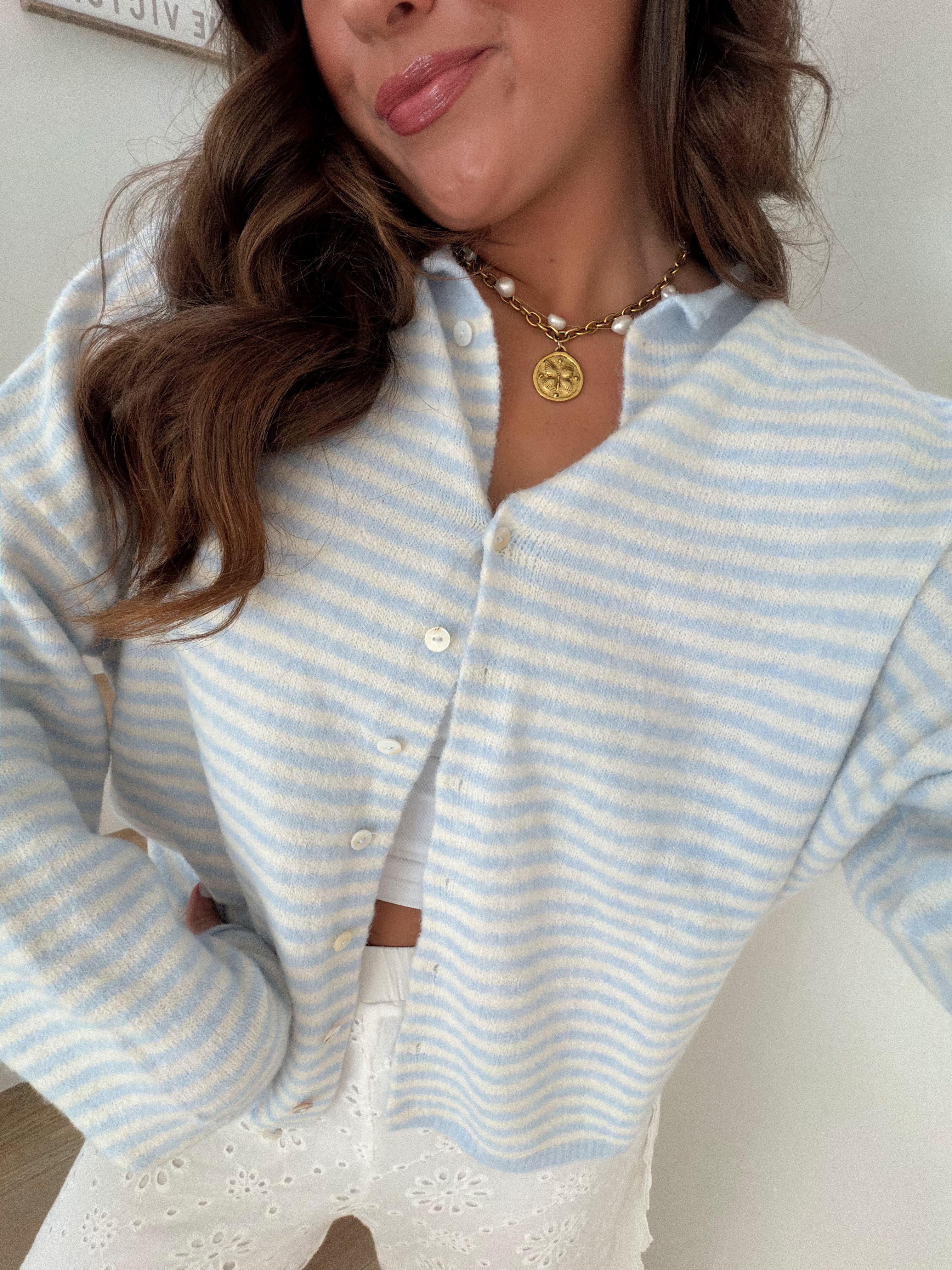 Church Girl Knit - Baby Blue Stripe
