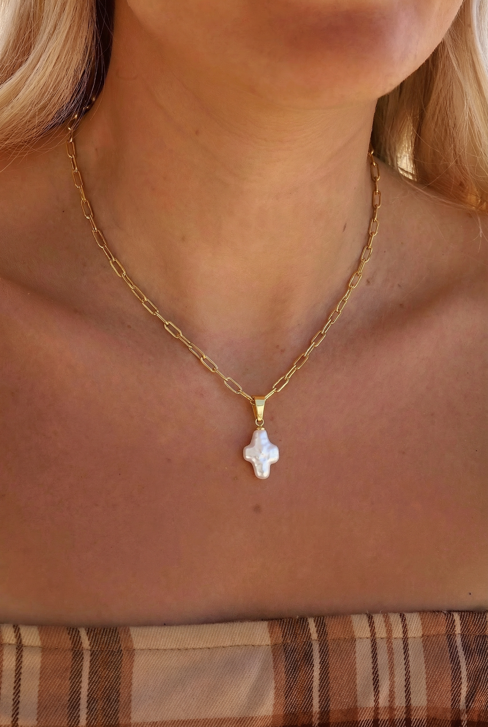 Mini Pearl Cross Necklace