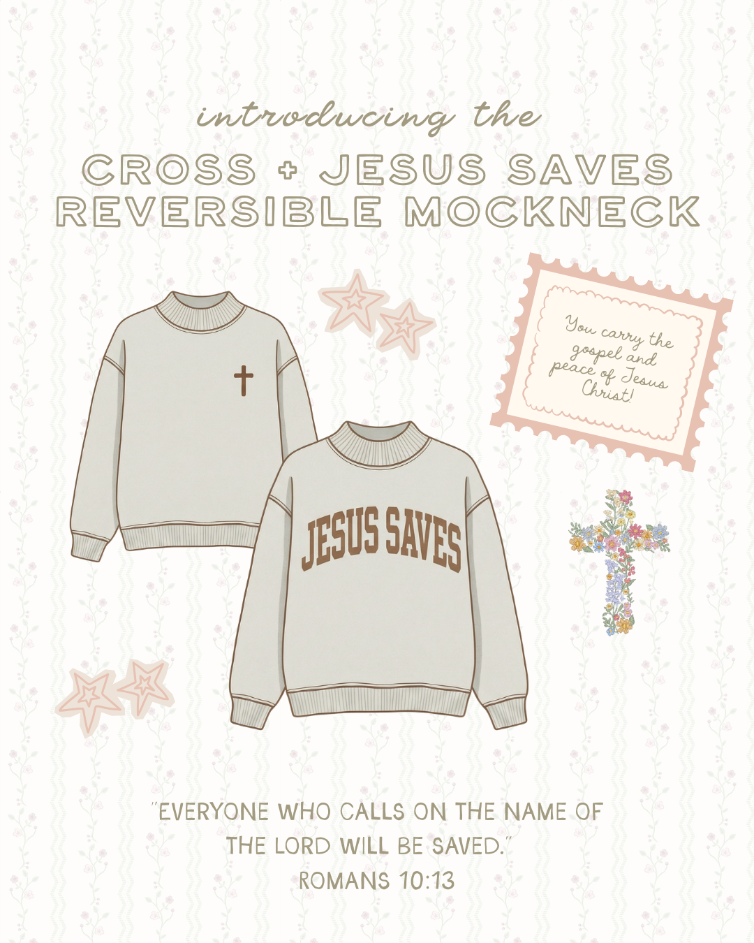 Cross + 'Jesus Saves' Reversible Mockneck • Pre-Order 4/30