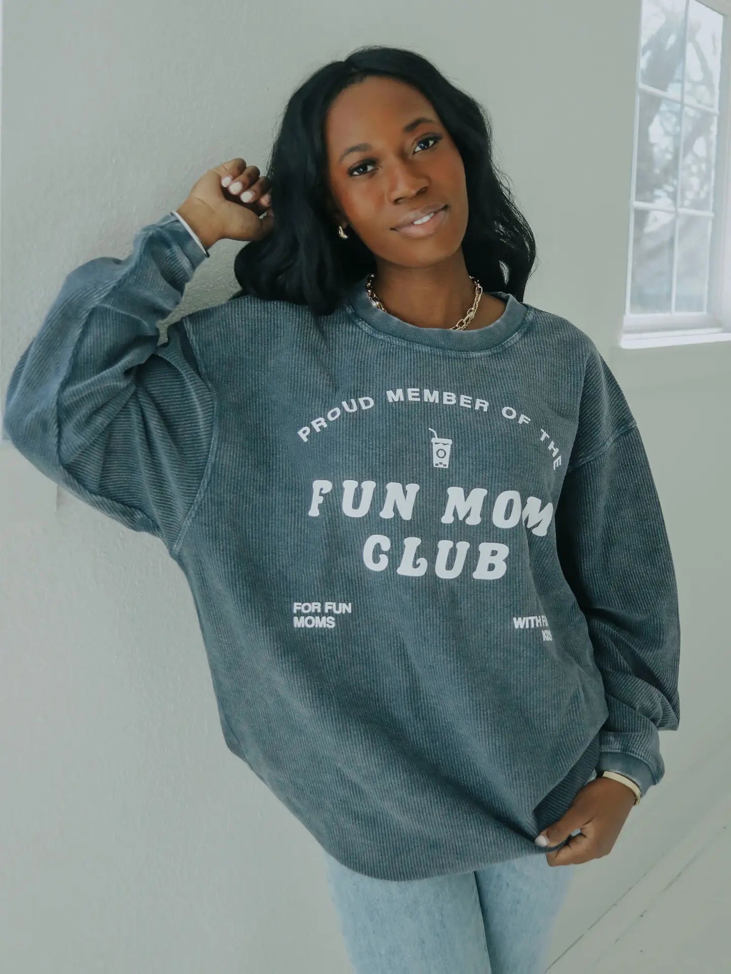 'Fun Mom Club' Corded Crew