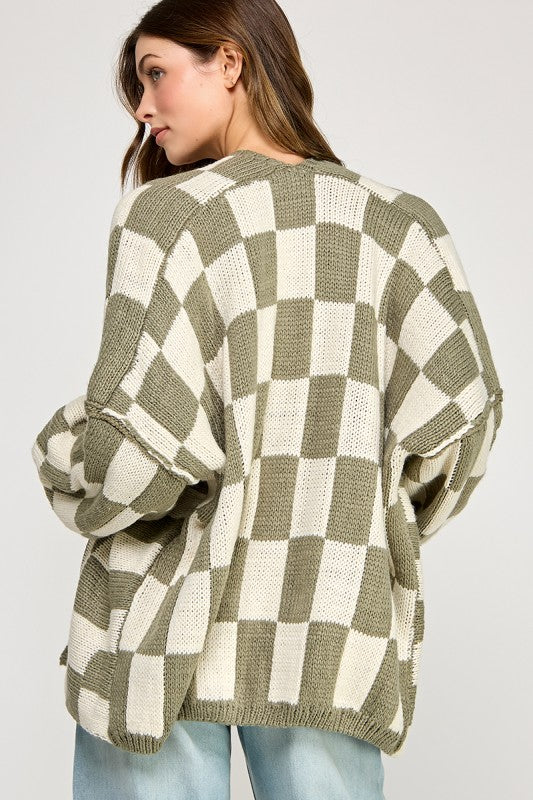 Lola Checkered Cardigan - Olive