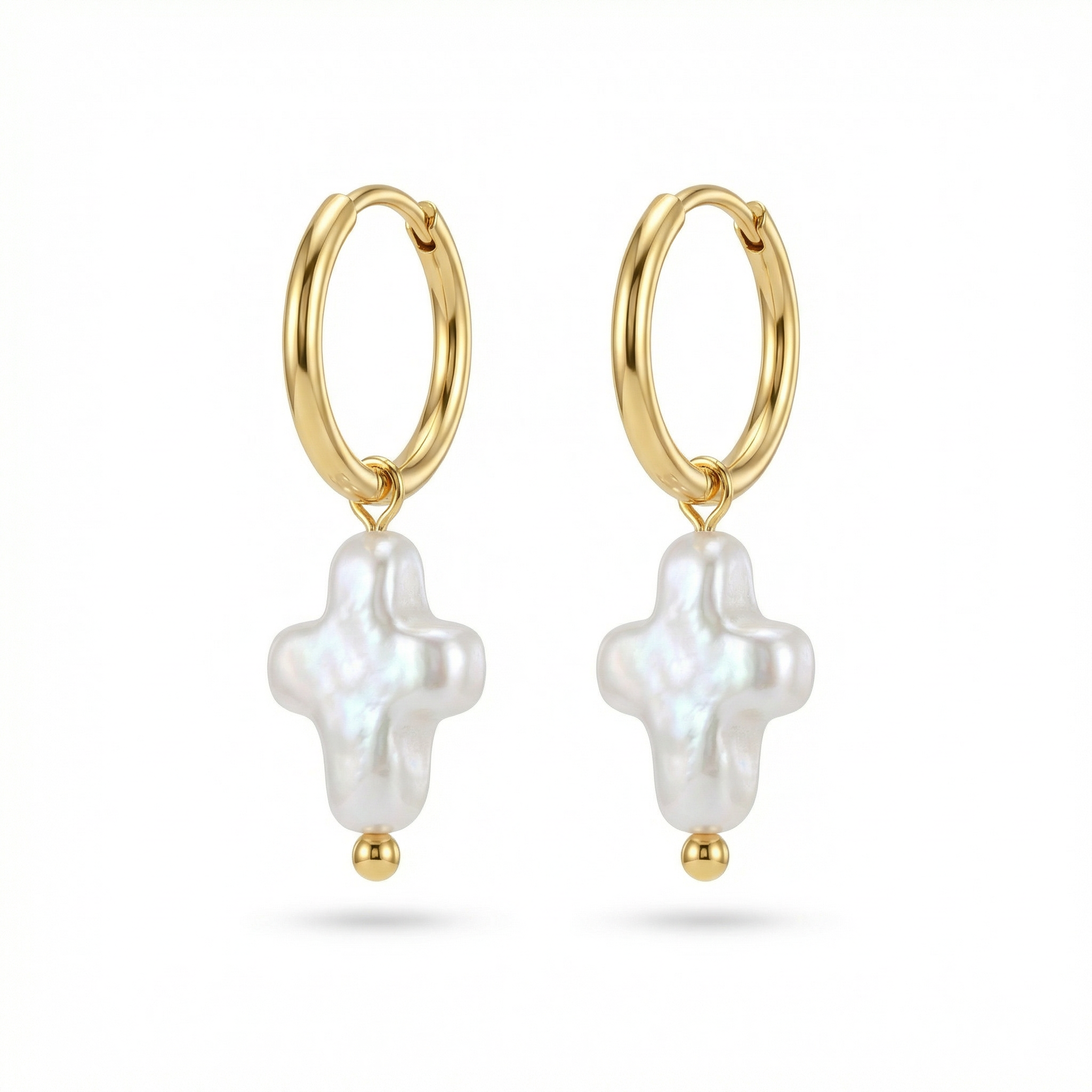 Mini Pearl Cross Hoops