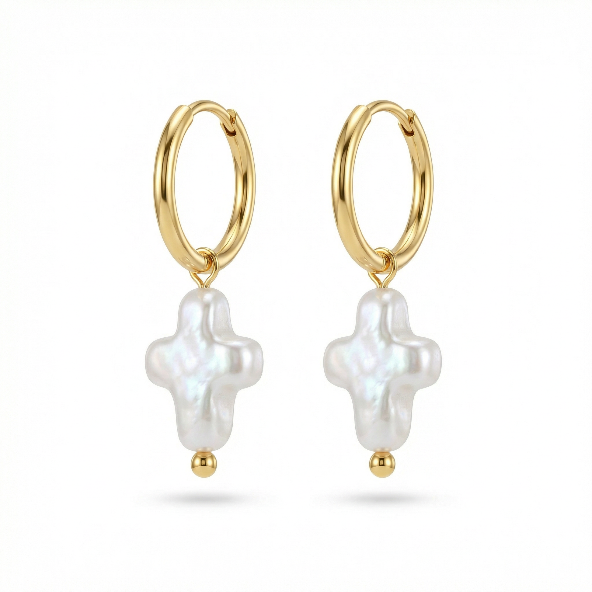 Mini Pearl Cross Hoops