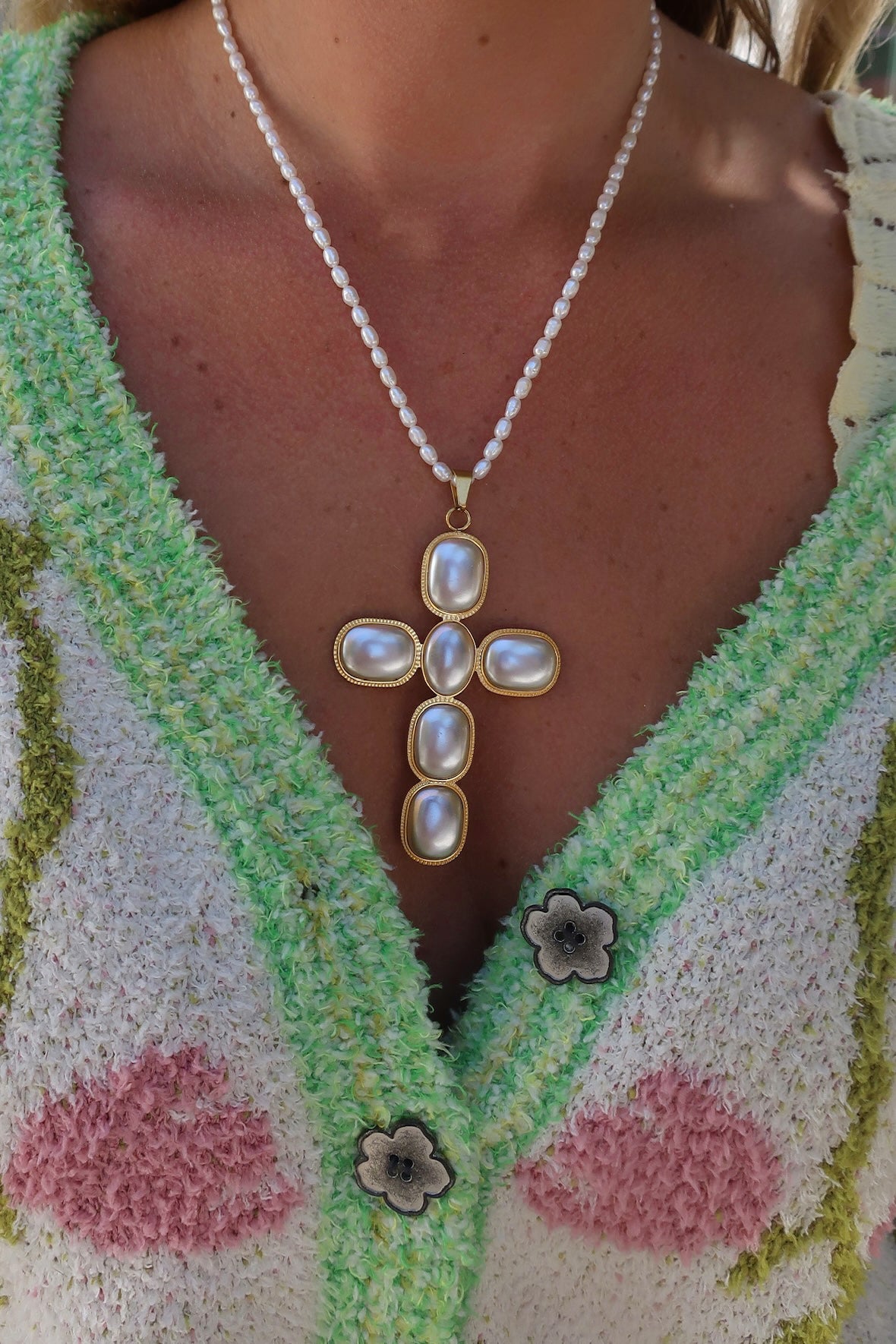 Chloe Pearl Cross Necklace