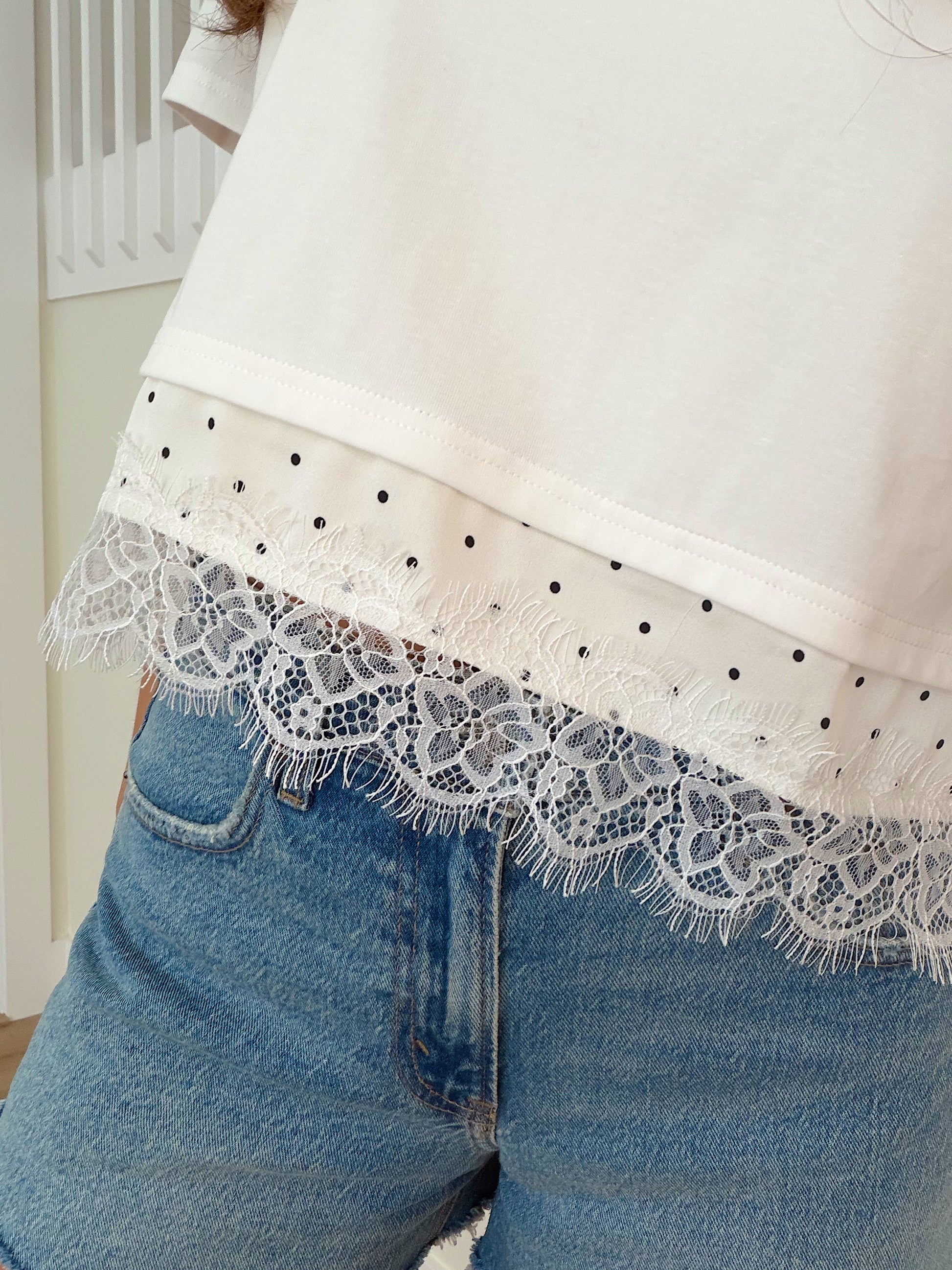 Polka Dot & Lace Boxy Tee