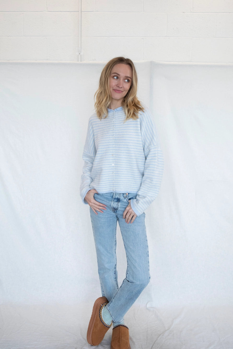 Church Girl Knit - Baby Blue Stripe