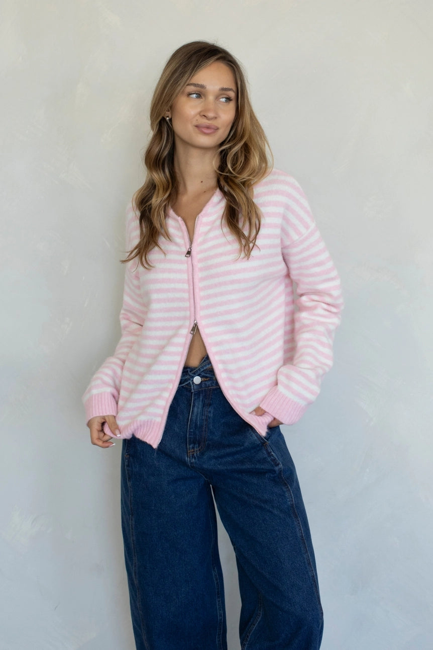 Strawberry Stripe Zip Up