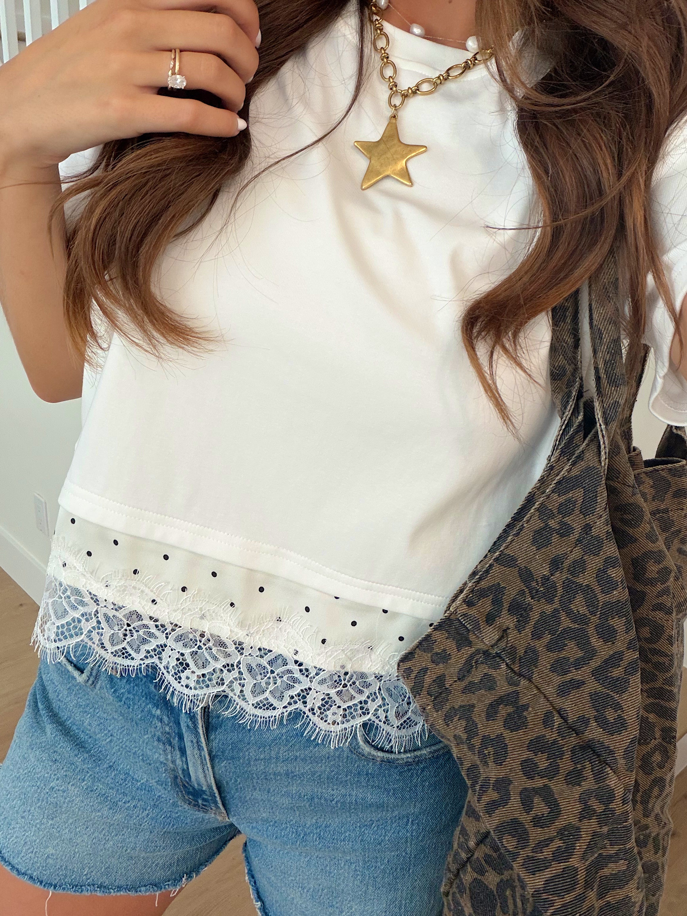 Polka Dot & Lace Boxy Tee