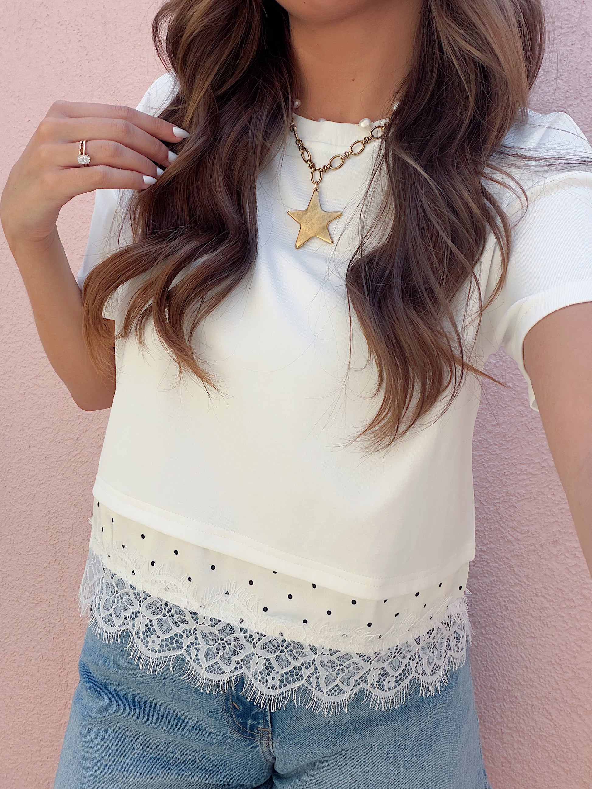 Polka Dot & Lace Boxy Tee