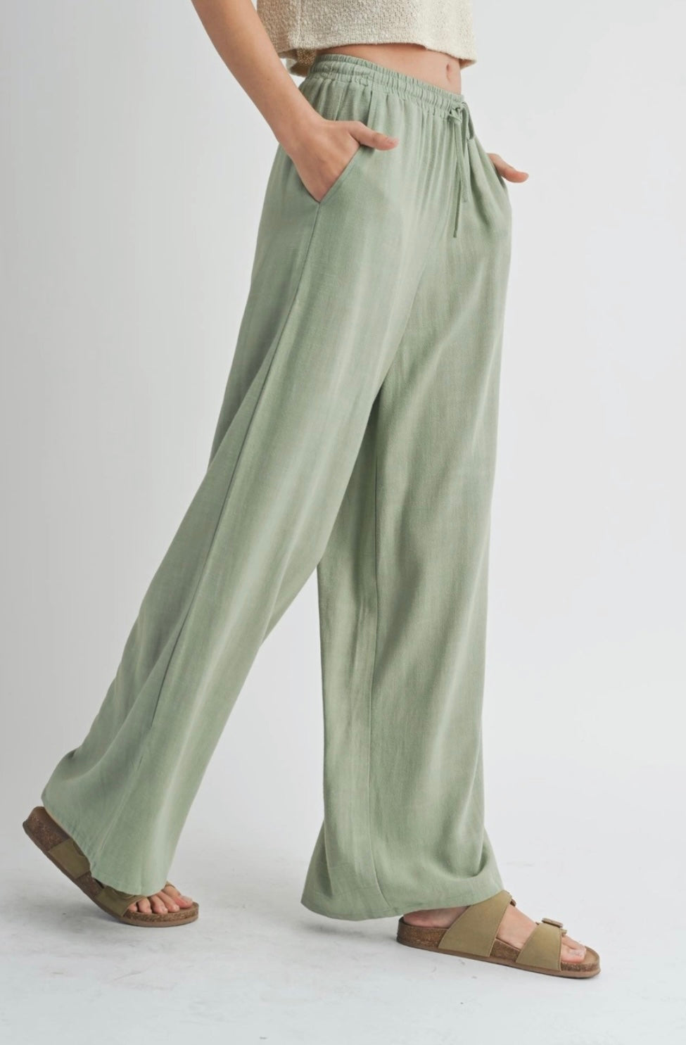 BREEZY LINEN PANTS - GREEN