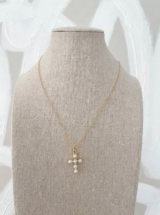PEARL CROSS STATEMENT NECKLACE