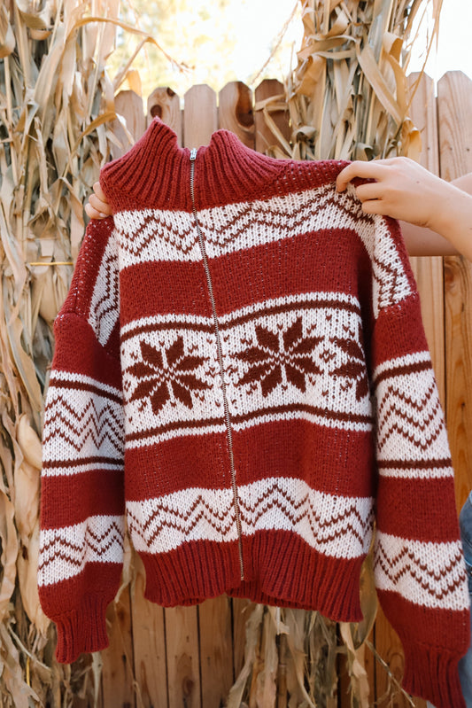 HERITAGE SWEATER JACKET - CRANBERRY