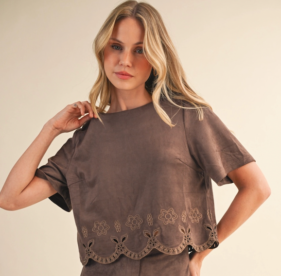 FAYE SCALLOP TOP - MOCHA