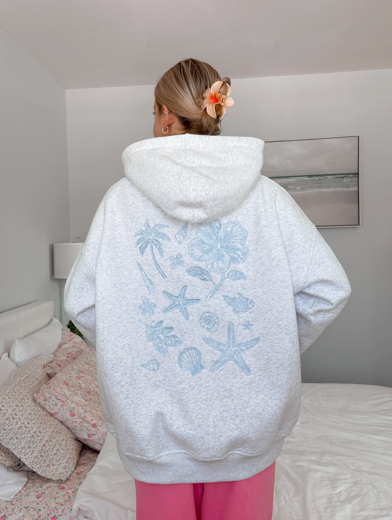 Coastal Treasures Embroidered Hoodie - Grey