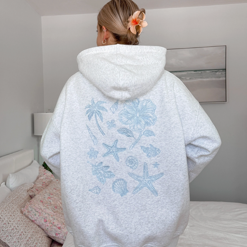 Coastal Treasures Embroidered Hoodie - Grey
