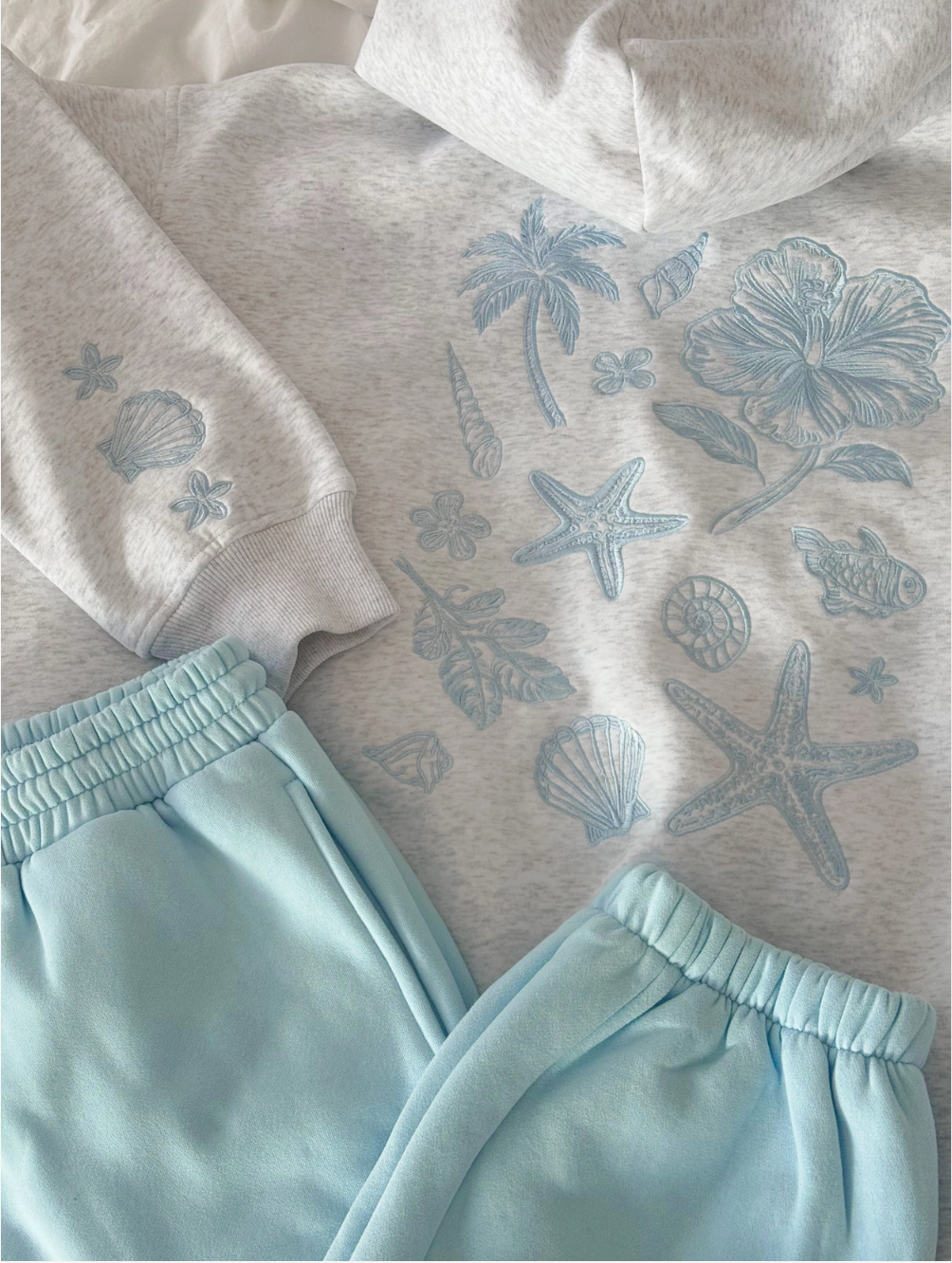 Coastal Treasures Embroidered Hoodie - Grey
