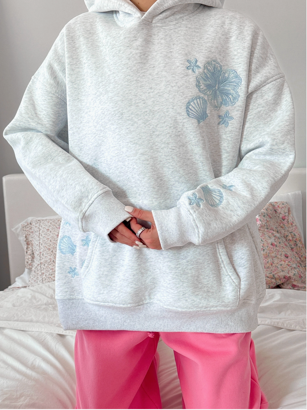 Coastal Treasures Embroidered Hoodie - Grey