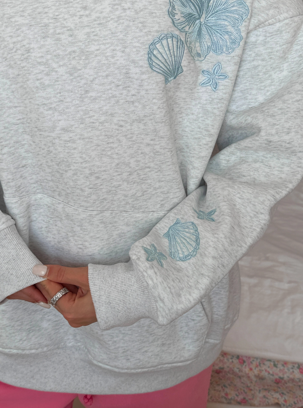 Coastal Treasures Embroidered Hoodie - Grey