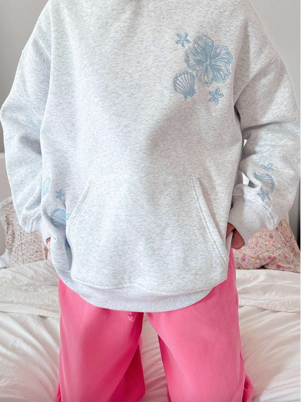 Coastal Treasures Embroidered Hoodie - Grey