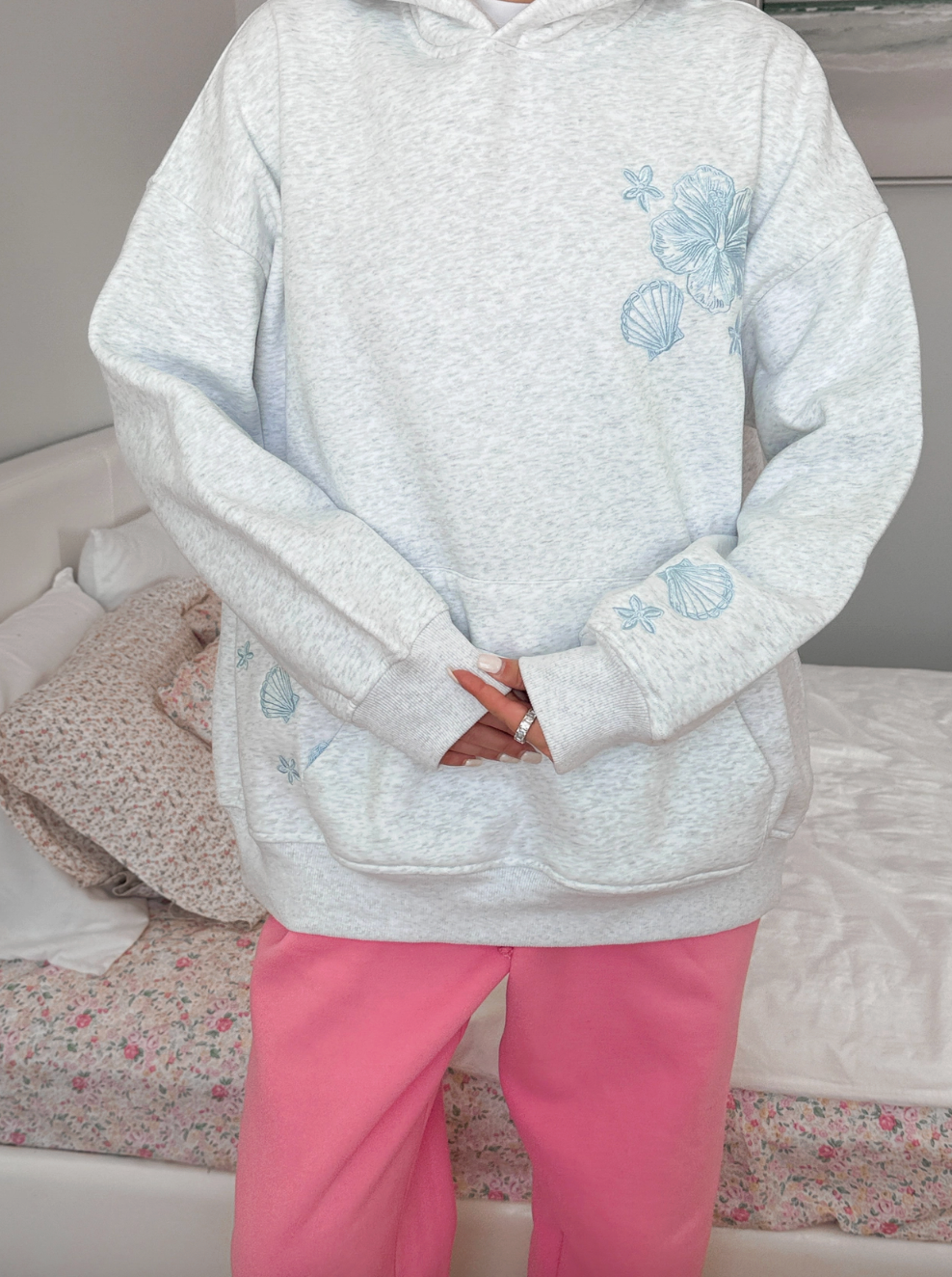 Coastal Treasures Embroidered Hoodie - Grey