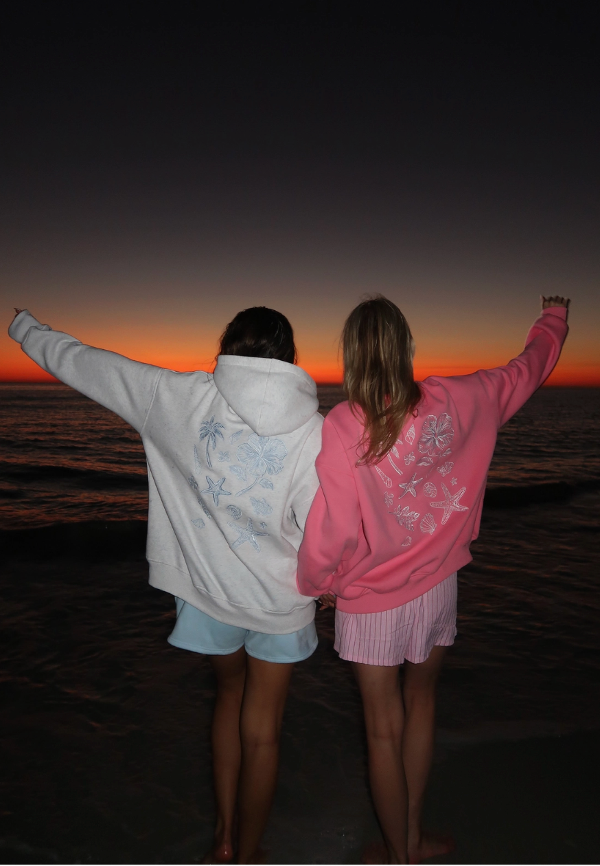 Coastal Treasures Embroidered Hoodie - Pink