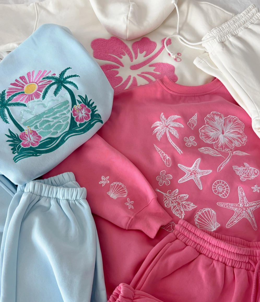 Coastal Treasures Embroidered Hoodie - Pink