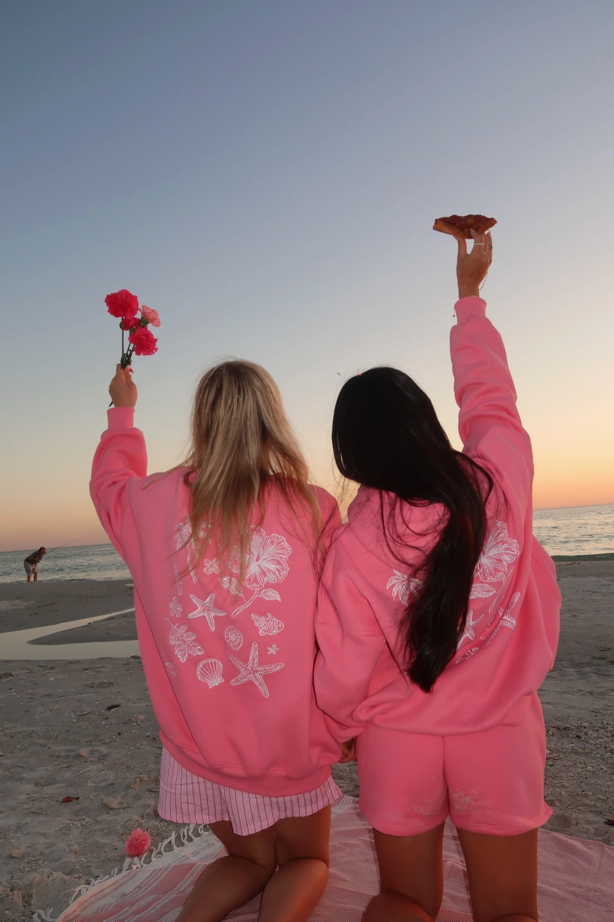 Coastal Treasures Embroidered Hoodie - Pink