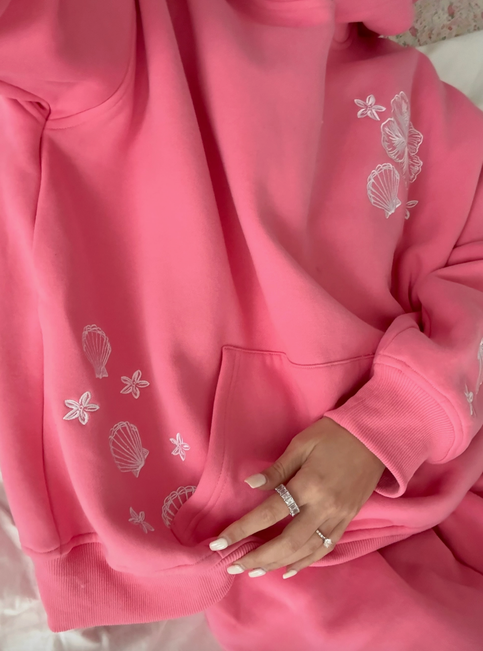 Coastal Treasures Embroidered Hoodie - Pink