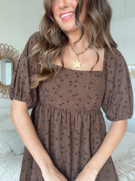 MEADOW MINI BABYDOLL DRESS - CHESTNUT