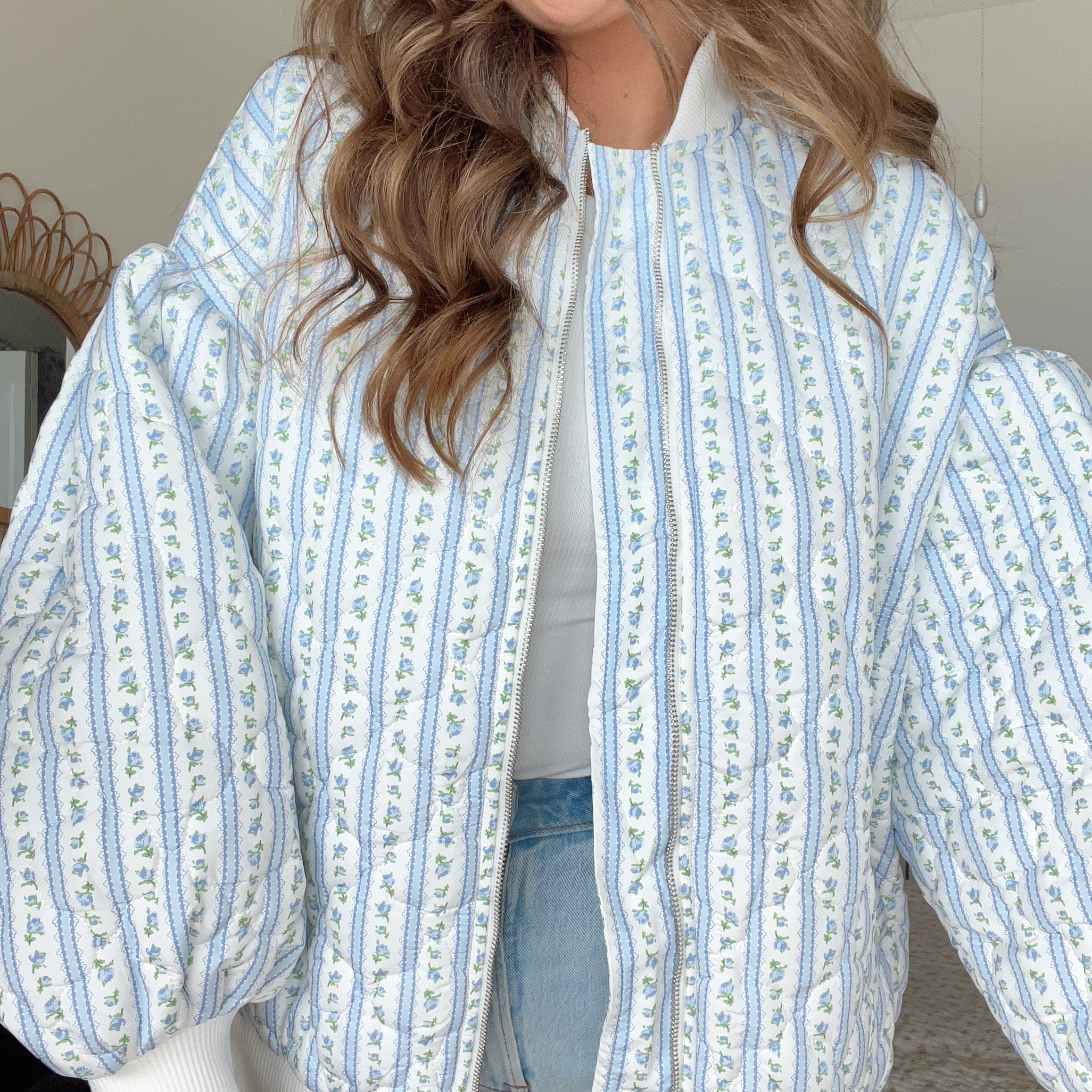 Floral Bomber Jacket - Blue